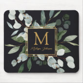 Monogram Watercolor Tropical Green Leaves Muismat (Voorkant)