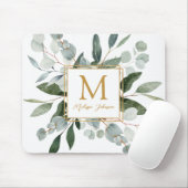 Monogram Watercolor Tropical Green Leaves Muismat (Met muis)