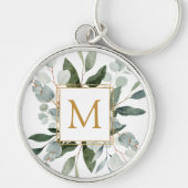 Monogram Watercolor Tropical Green Leaves Sleutelhanger (Voorkant)