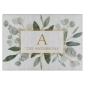 Monogram Watercolor Tropical Green Leaves Snijplank (Voorkant)