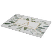 Monogram Watercolor Tropical Green Leaves Snijplank (Hoek)