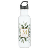 Monogram Watercolor Tropical Green Leaves Waterfles (Voorkant)
