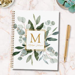 Monogram Watercolor Tropische Groene Bladeren  Notitieboek