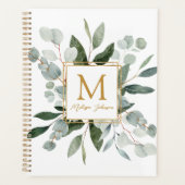 Monogram Watercolor Tropische Groene Bladeren  Planner (Voorkant)