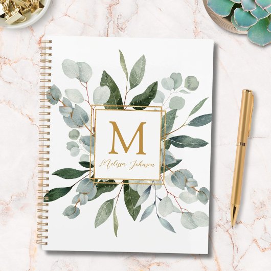 Monogram Watercolor Tropische Groene Bladeren  Planner