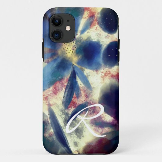 Monogram Watercolour en Sparkling Bloemenschilderi Case-Mate iPhone Case (Achterkant)