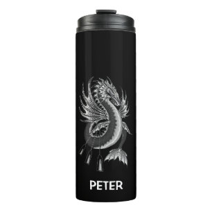 Monogram waterdraak B&W - zwart Thermosbeker