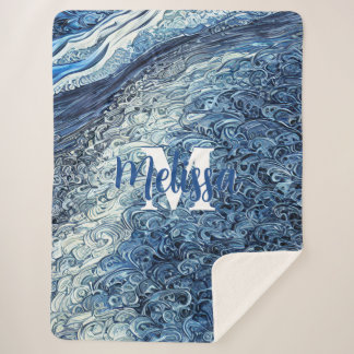 Monogram watergolven sherpa deken