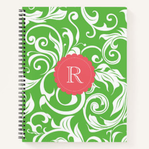 Monogram Watermeloen Groene Floral Notitieboek