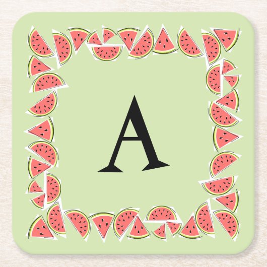Monogram Watermeloen Groene Stukken Kartonnen Onderzetters (Voorkant)