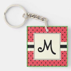 Monogram watermeloen patroon ontwerp zomer fruit sleutelhanger