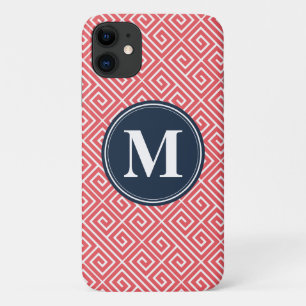 Monogram watermeloen roze Grieks sleutelpatroon Case-Mate iPhone Case