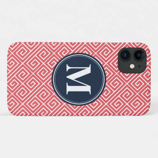 Monogram watermeloen roze Grieks sleutelpatroon Case-Mate iPhone Case (Achterkant (horizontaal))