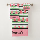 Monogram Watermeloen Roze Groen Wit Zwart  Bad Handdoek (Insitu)