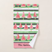 Monogram Watermeloen Roze Groen Wit Zwart  Bad Handdoek (Handdoek)