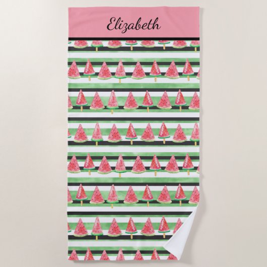 Monogram Watermeloen Roze Groen Wit Zwart Strandlaken (Voorkant)