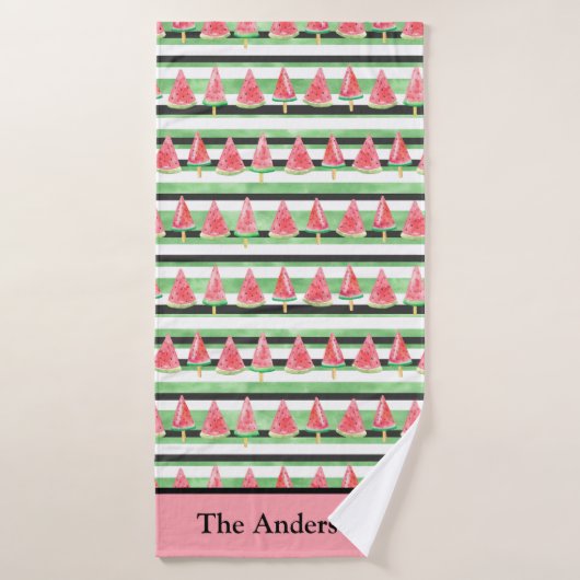 Monogram Watermelon Roze Groen Wit Zwart  Bad Handdoek (Badhanddoek)