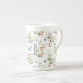 Monogram Waterverf 1600s Floral Art 10oz Porselein Kop (Voorkant rechts)