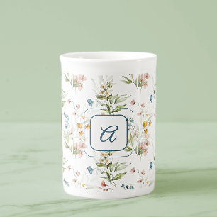 Monogram Waterverf 1600s Floral Art 10oz Porselein Kop