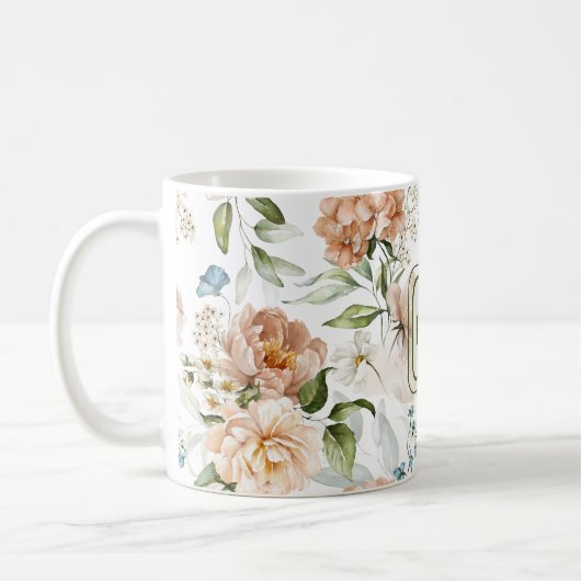 Monogram Waterverf 1600s Nederlandse Bloemen 11 oz Koffiemok (Links)