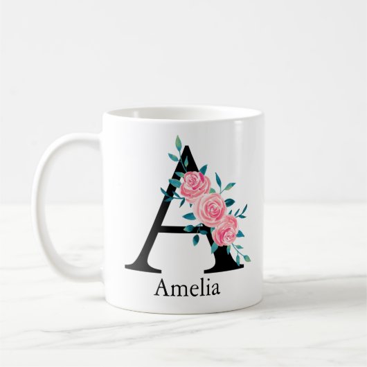 Monogram Waterverf Aangepaste Enkele Letter A Koff Koffiemok (Links)