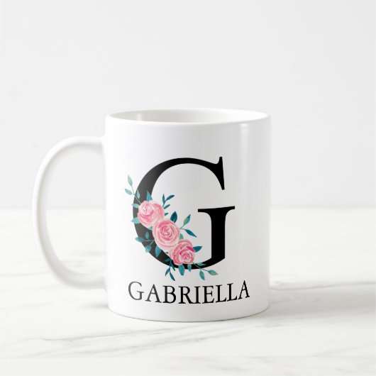 Monogram waterverf aangepaste enkele letter koffie koffiemok (Links)