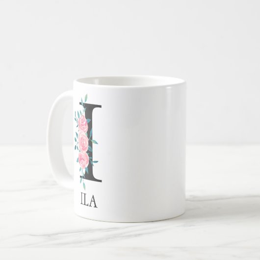 Monogram waterverf aangepaste enkele letter koffie koffiemok (Voorkant links)