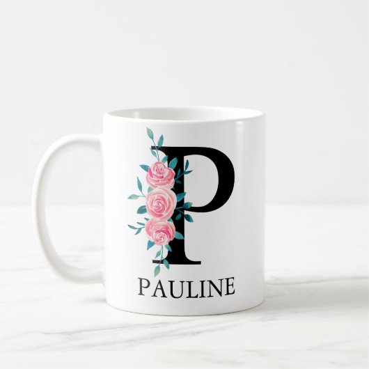 Monogram Waterverf Aangepaste Enkele Letter P Koffiemok (Links)