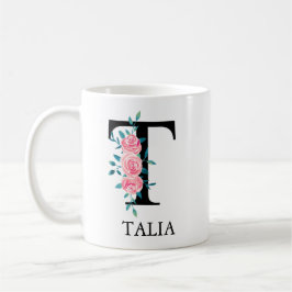 Monogram waterverf aangepaste enkele letter T Koffiemok