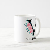 Monogram waterverf aangepaste enkele letter V Koffiemok (Voorkant rechts)