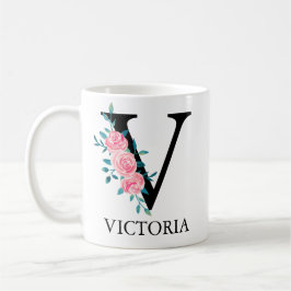 Monogram waterverf aangepaste enkele letter V Koffiemok