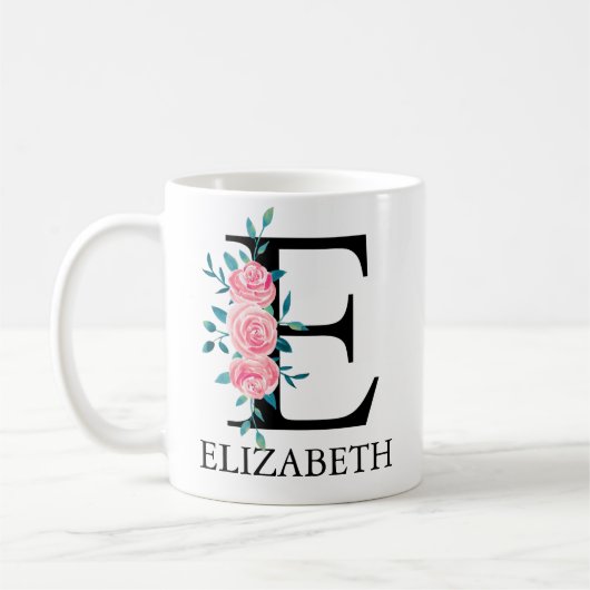 Monogram Waterverf Aangepaste enkelvoudige letter  Koffiemok (Links)