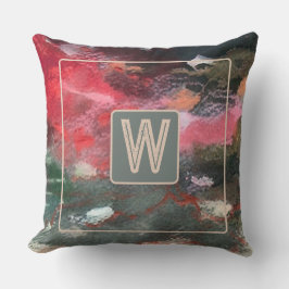 Monogram waterverf abstract groen rood kussen
