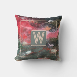 Monogram waterverf abstract groen rood kussen