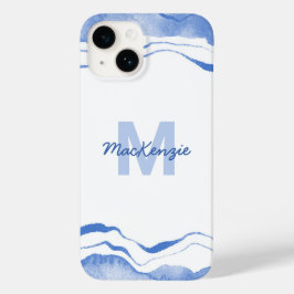 Monogram Waterverf Agare Abstract Blauw Case-Mate iPhone 14 Hoesje