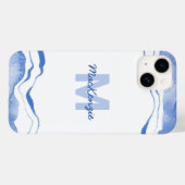 Monogram Waterverf Agare Abstract Blauw Case-Mate iPhone Case (Achterkant (horizontaal))