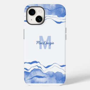 Monogram Waterverf Agare Abstract Blauw iPhone 14 Hoesje