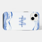 Monogram Waterverf Agare Abstract Blauw iPhone Hoesje (Achterkant horizontaal)