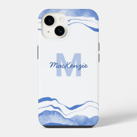 Monogram Waterverf Agare Abstract Blauw iPhone Hoesje (Achterkant)