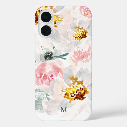 Monogram Waterverf Airy Bloemkunst gepersonaliseer Case-Mate iPhone Case (Achterkant)