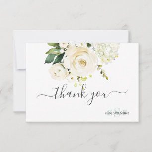 Monogram Waterverf Alabaster Rozen Hydrangea Bedankkaart