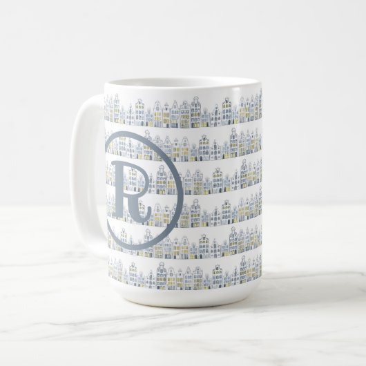 MONOGRAM Waterverf Amsterdam House Dutch Pattern Koffiemok (Voorkant links)