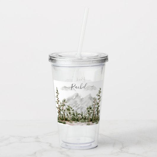 Monogram Waterverf Berg en Bos Acryl Drinkbeker (Achterkant)