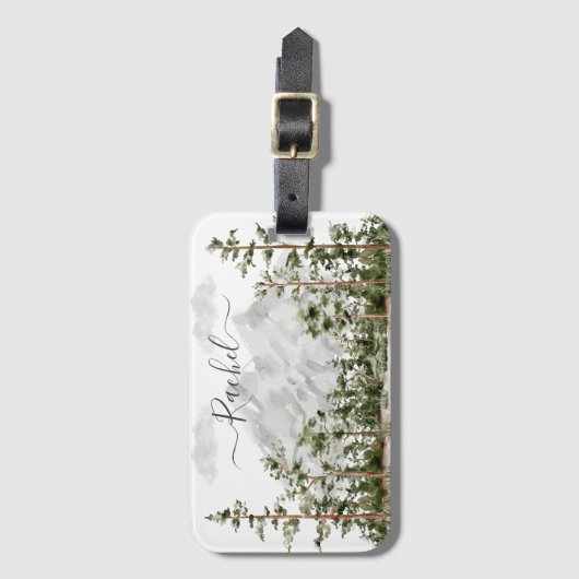 Monogram Waterverf Berg en Bos Bagagelabel (Voorkant (verticaal))