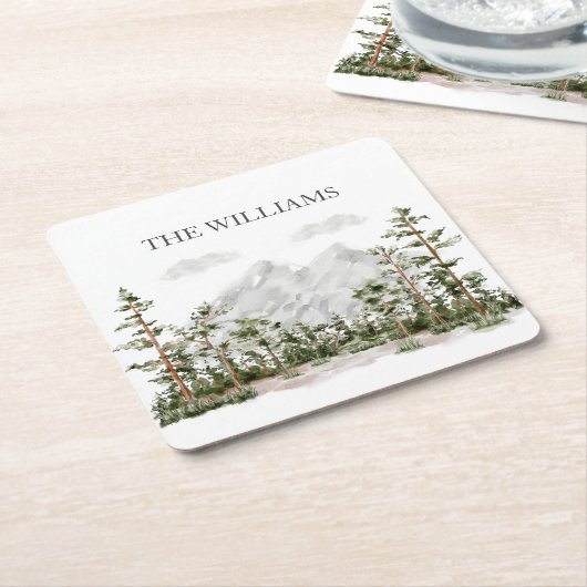 Monogram Waterverf Berg en Bos Kartonnen Onderzetters (Schuin)