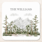 Monogram Waterverf Berg en Bos Kartonnen Onderzetters (Voorkant)