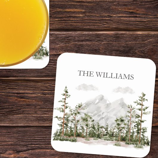 Monogram Waterverf Berg en Bos Kartonnen Onderzetters