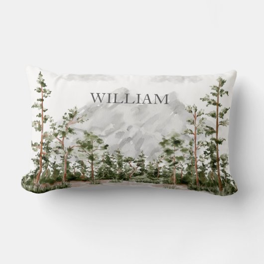 Monogram Waterverf Berg en Bos Kussen (Voorkant)