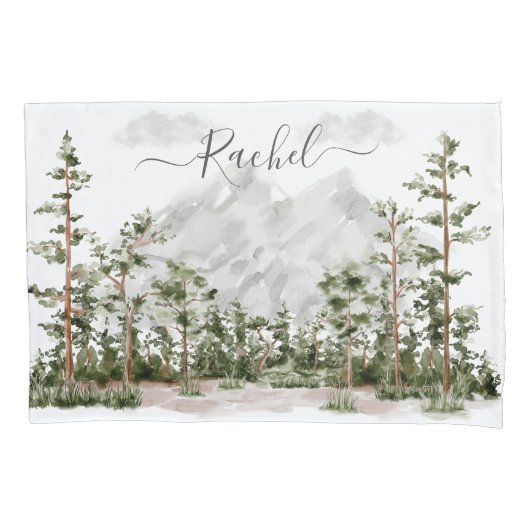 Monogram Waterverf Berg en Bos Kussensloop (Voorkant)