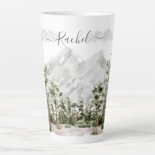 Monogram Waterverf Berg en Bos Latte Mok (Voorkant)